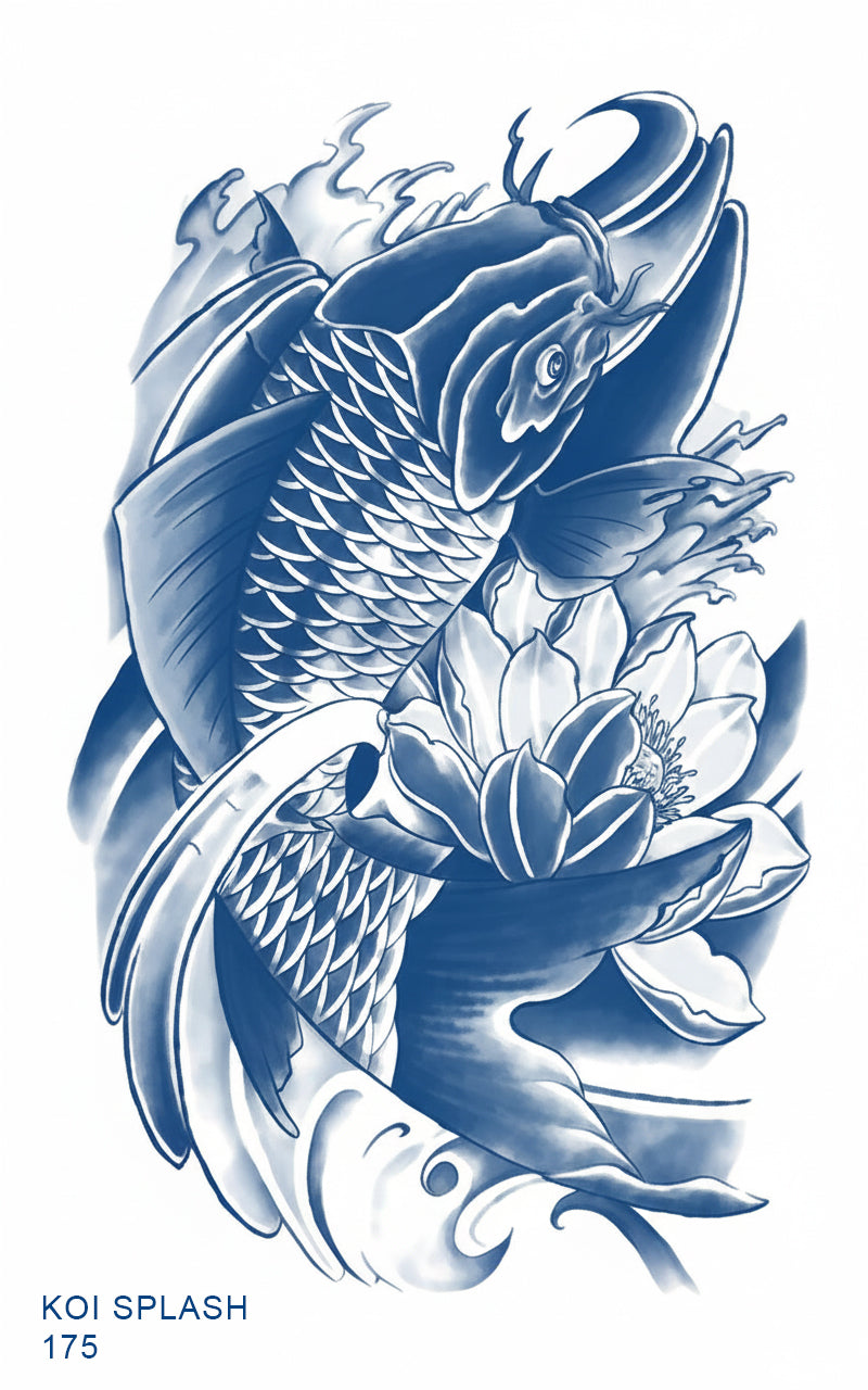 KOI SPLASH realistic temporary tattoo GZ-175